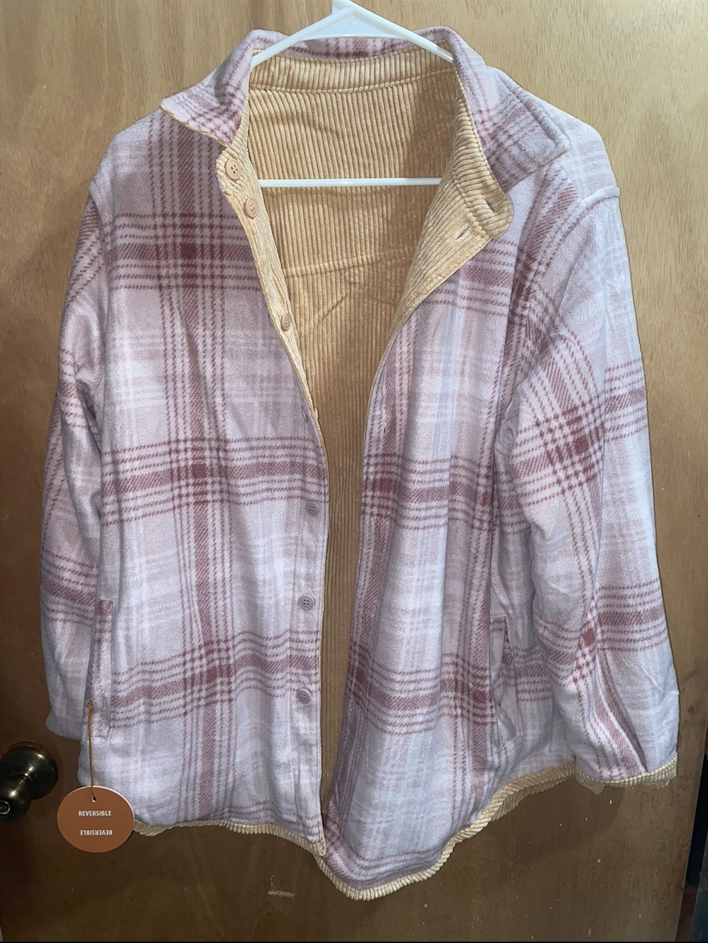 Reversible Plaid Jacket with Corduroy Lining - Pink & Tan